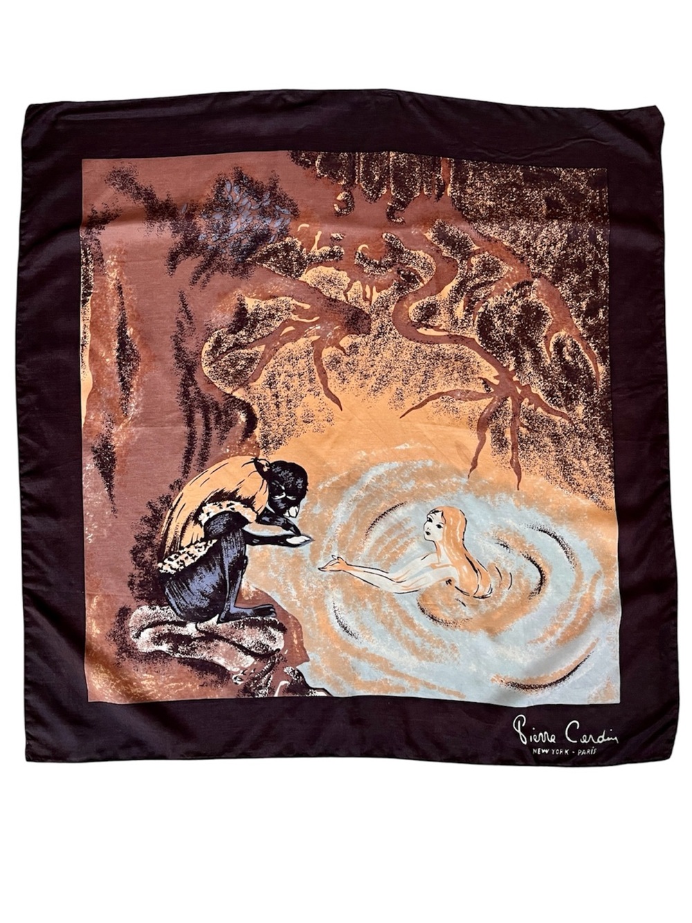 Vintage Pierre Cardin Scarf Paris New York Fantasy Mythical Mermaid Beauty Beast
